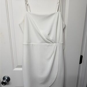 She + Sky White Strapless Draped Mini Dress